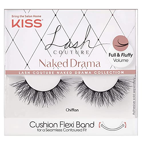 KISS Lash Couture Naked Drama Collection, Full & Fluffy Volume 3D Faux Mink False Eyelashes, Cushion Flexi Band & Split-Tip Technology, Tapered, Reusable and contact lens friendly, Style Chiffon, 1 Pair
