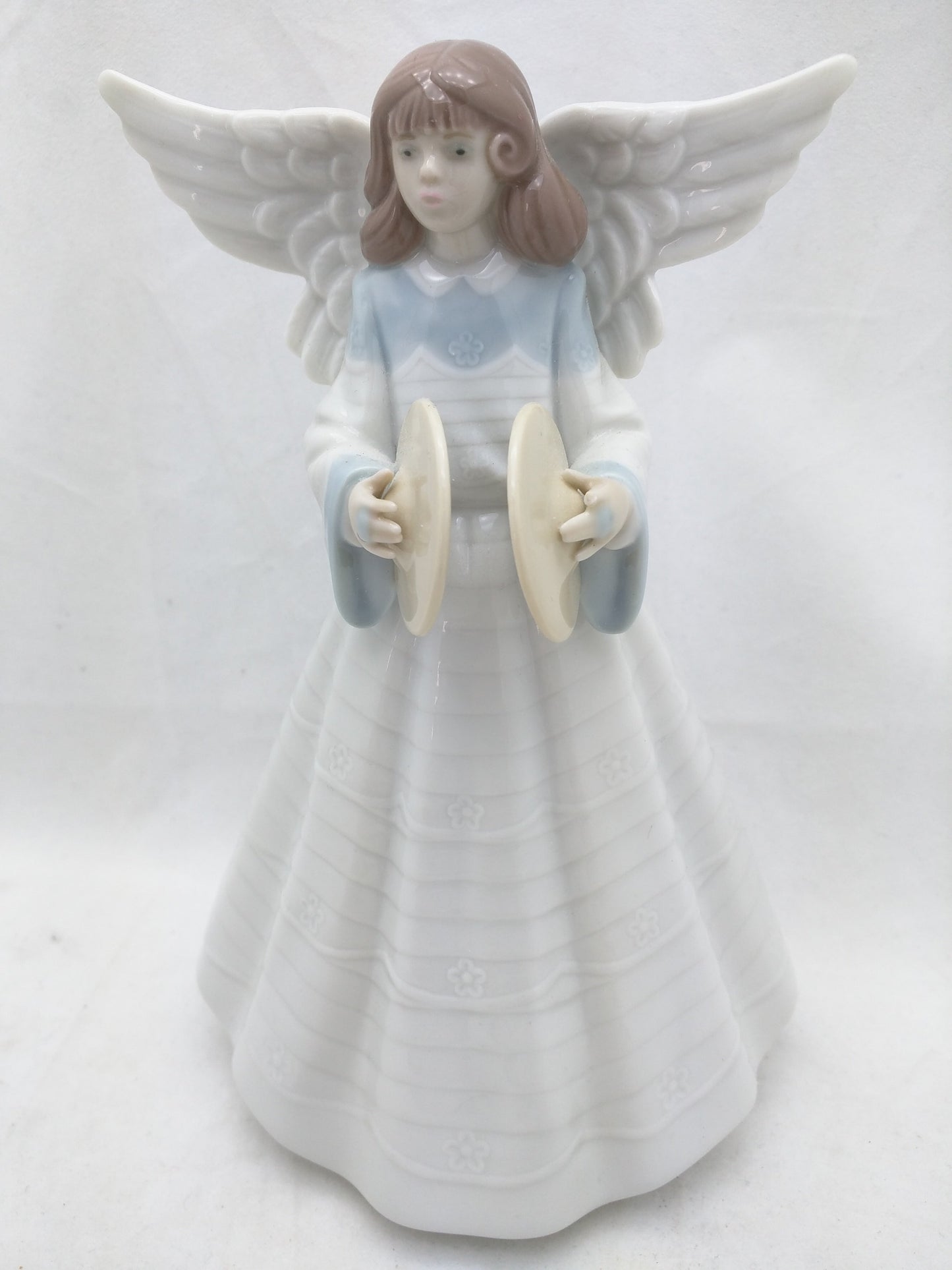 As-Is Lladro Angel Christmas Tree Topper Cymbals Porcelain 7 In Broken Finger