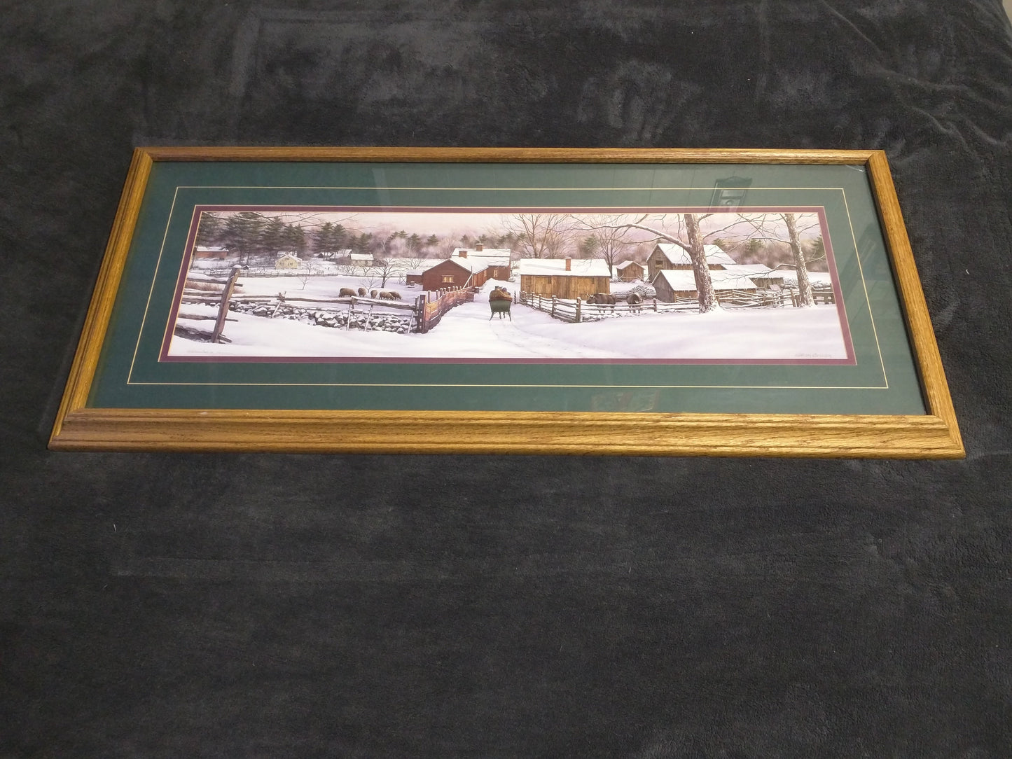 William Breedon Signed Numbered Print Sleigh Farm Oak Frame Winter