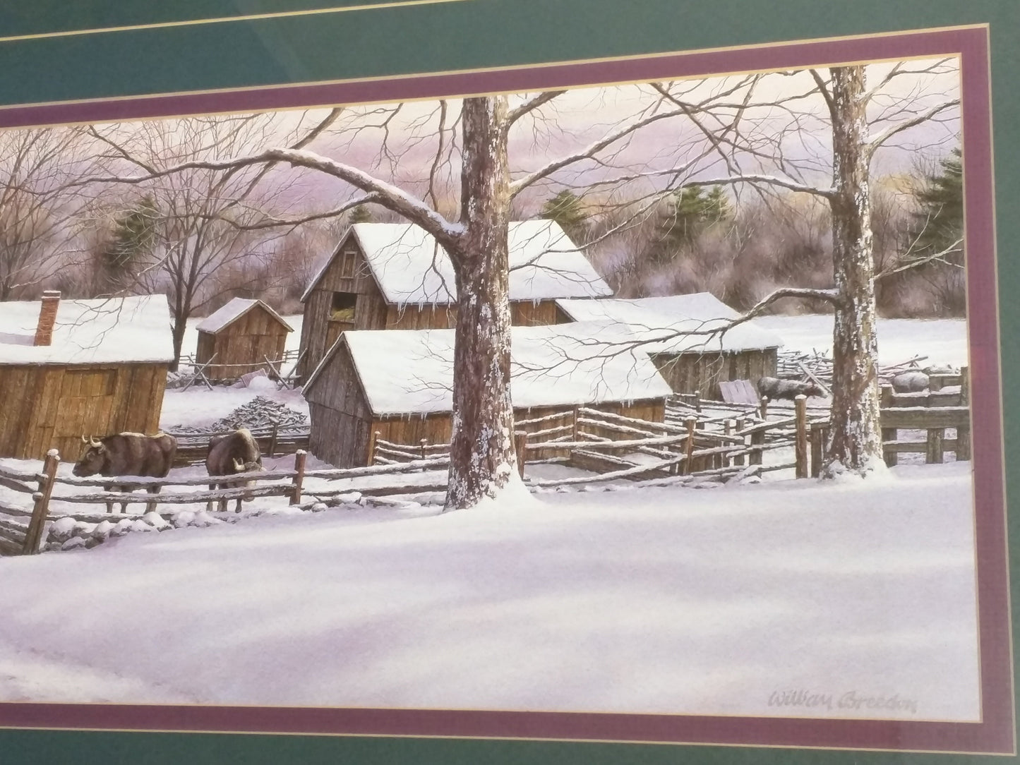 William Breedon Signed Numbered Print Sleigh Farm Oak Frame Winter