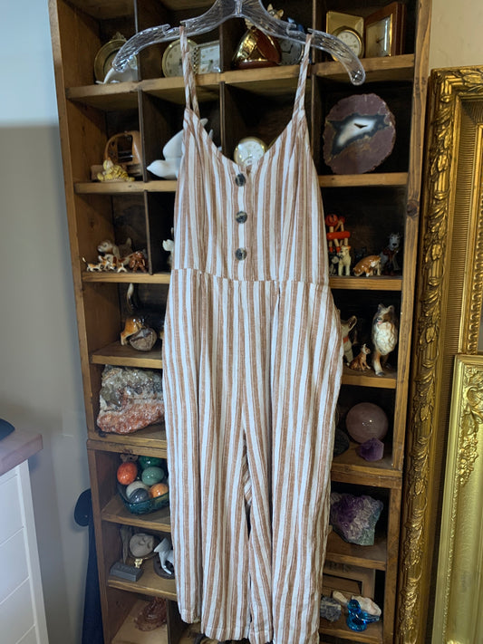 M Universal Thread Womens Shirt Top White brown overalls, capris, striped linen rayon Regular  Used