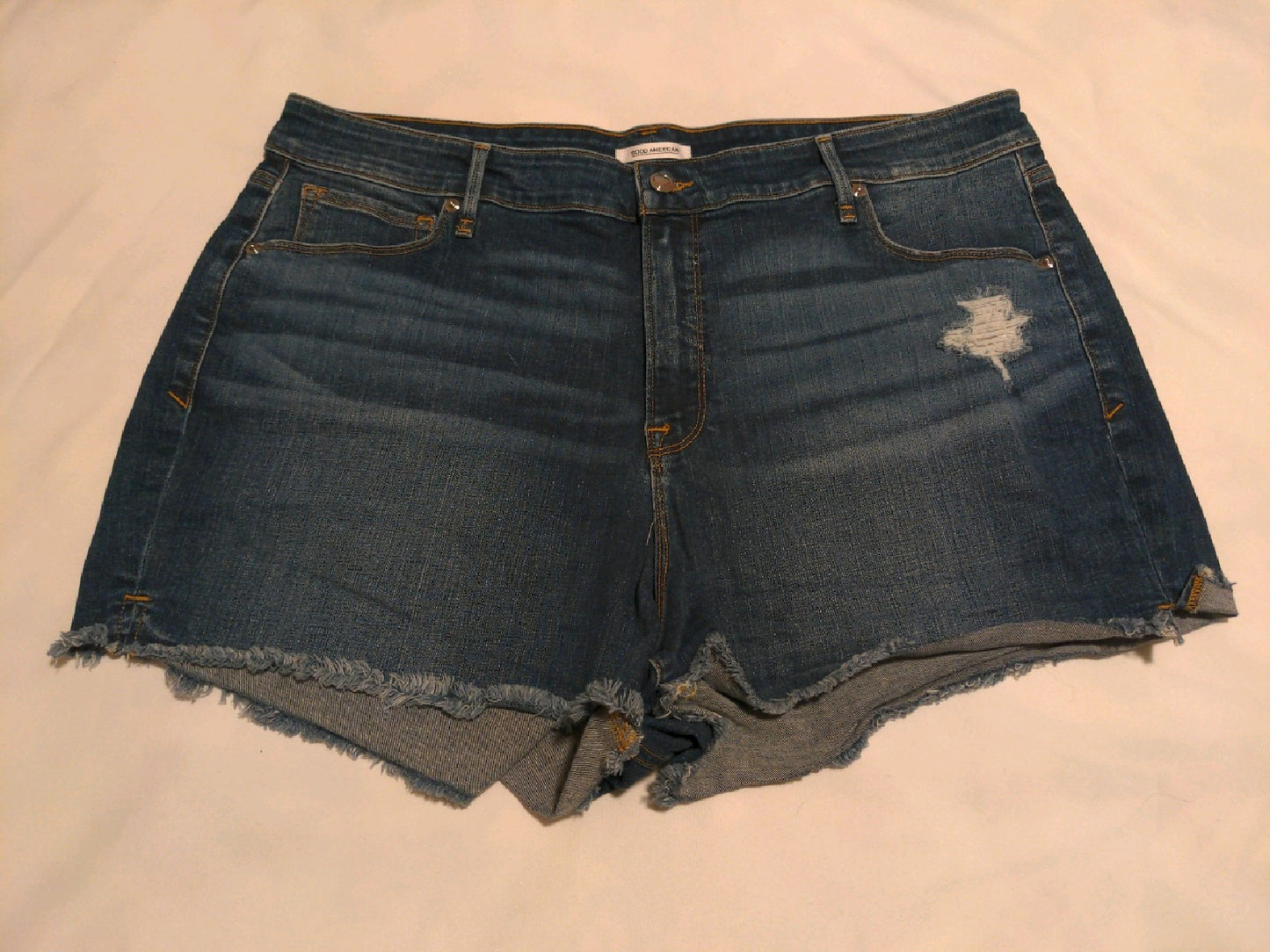 18 Good American Womens Shorts Short cut offs distressed denim navy blue Plus  Used