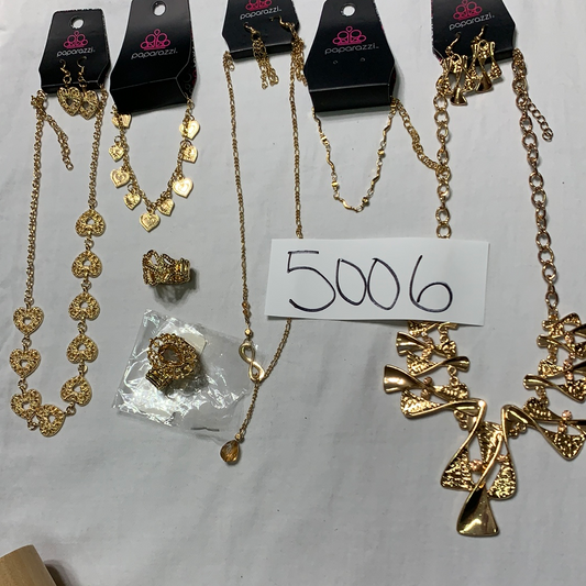 5006 Jewelry Lot 7pc Gold Heart Necklace Etc Paparazzi